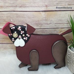 Kate Spade Floral Pup Dog Crossbody Leather Bag